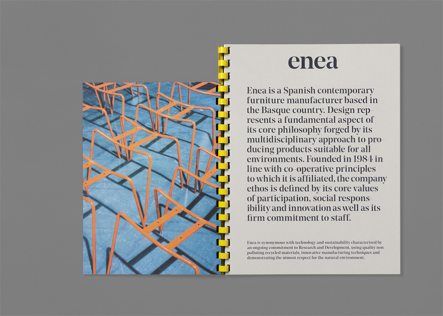 Catalogue for furniture design and manufacturing business Enea designed by Clase bcn