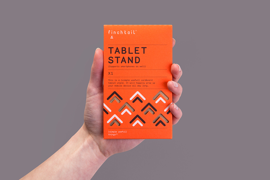 Visual identity and packaging designed by Believe In for Finchtail and its mobile phone and tablet stand 