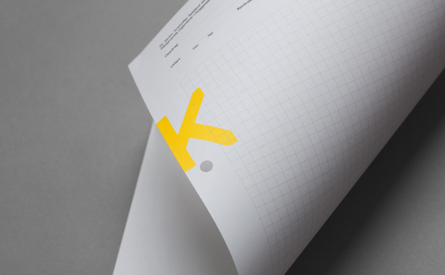 Visual identity and grid paper with bright yellow spot colour detail by Norwegian graphic design studio Bielke&Yang for engineering consultancy K Apeland