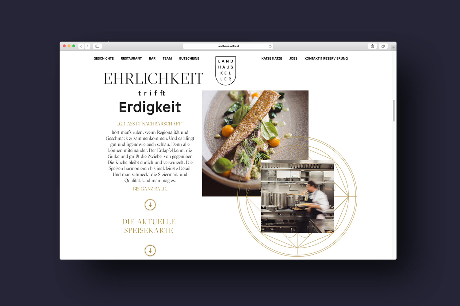 Brand identity and website by Austrian graphic design studio Seite Zwei for Graz-based restaurant Landhaus Keller. 
