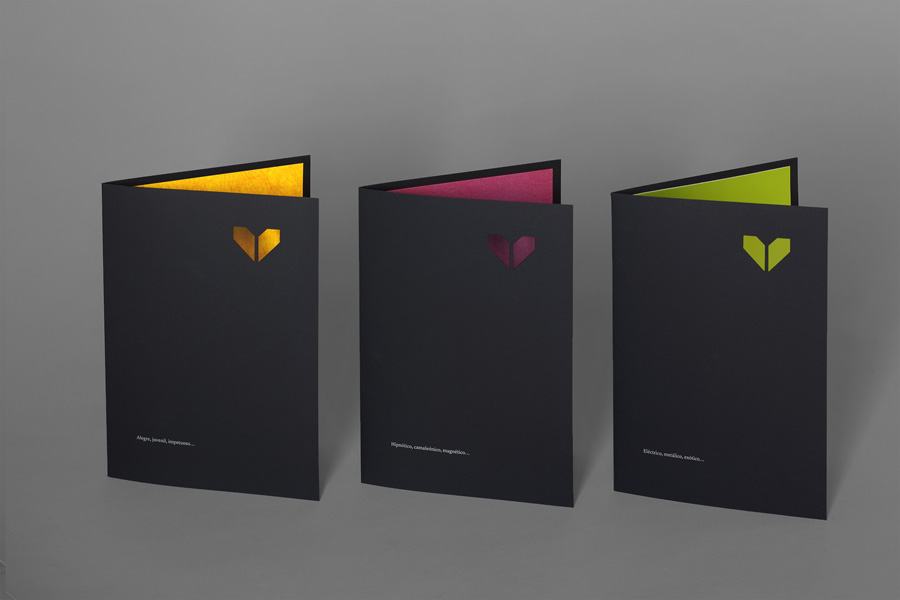 Minke paper sample packs and folders with die cut window designed by Atipo