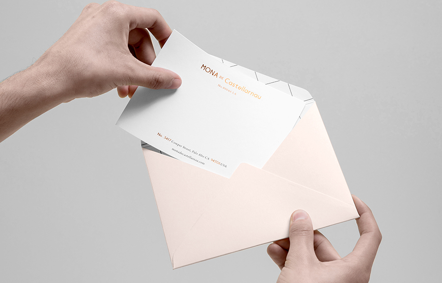 Copper foiled stationery for Mona De Castellarnau designed by Anagrama