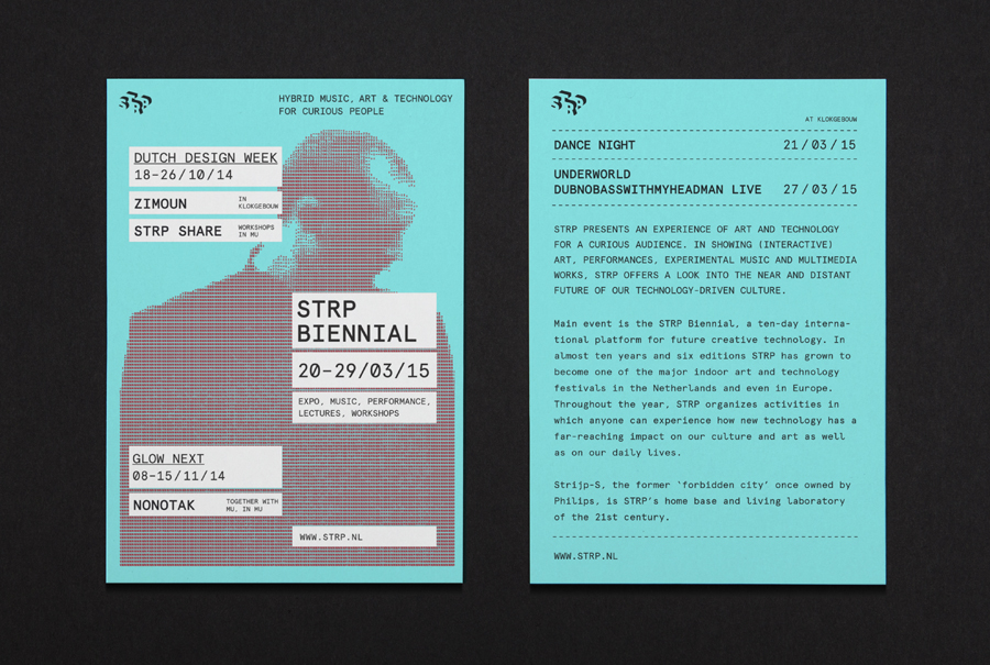 Flyer by Raw Color for Dutch art, technology and experimental pop culture festival STRP 2015.