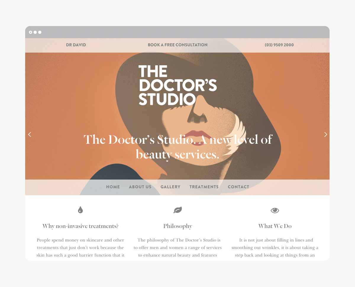 Brand identity and website for Melbourne based non-invasive cosmetic surgery The Doctor's Studio by graphic design studio A Friend Of Mine