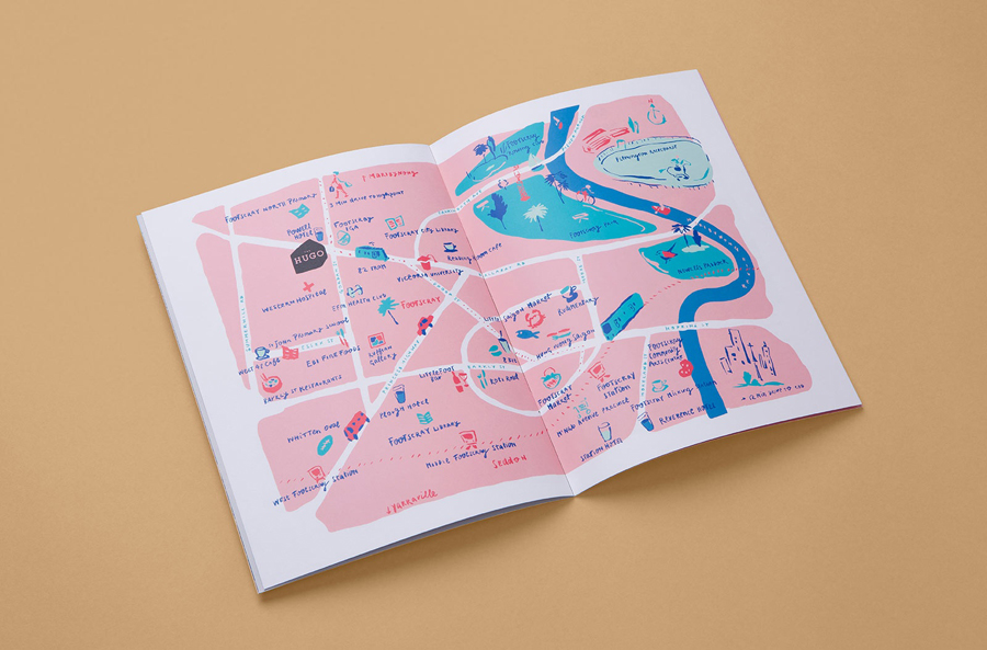Branding and brochure for Footscray property development The Hugo designed by Studio Brave featuring illustration by Andy Murray