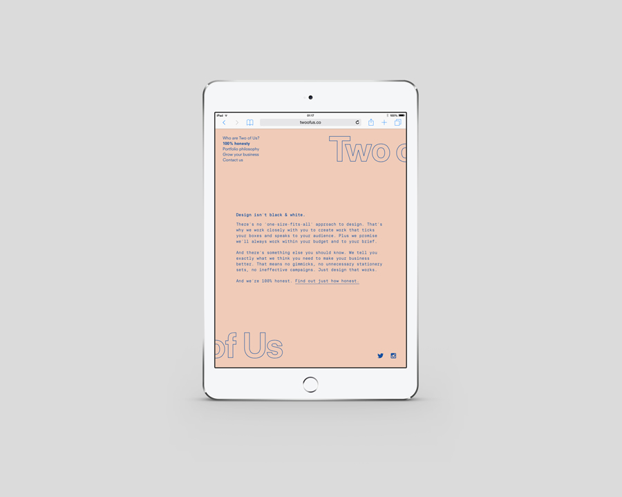 Mobile website by and for British brand identity design studio Two of Us