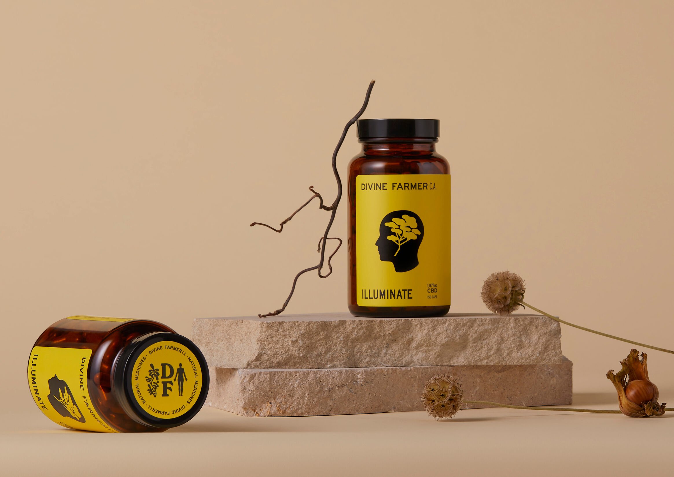 Packaging and labelling for nano CBD wellness business Divine Farmer developed by Base Design