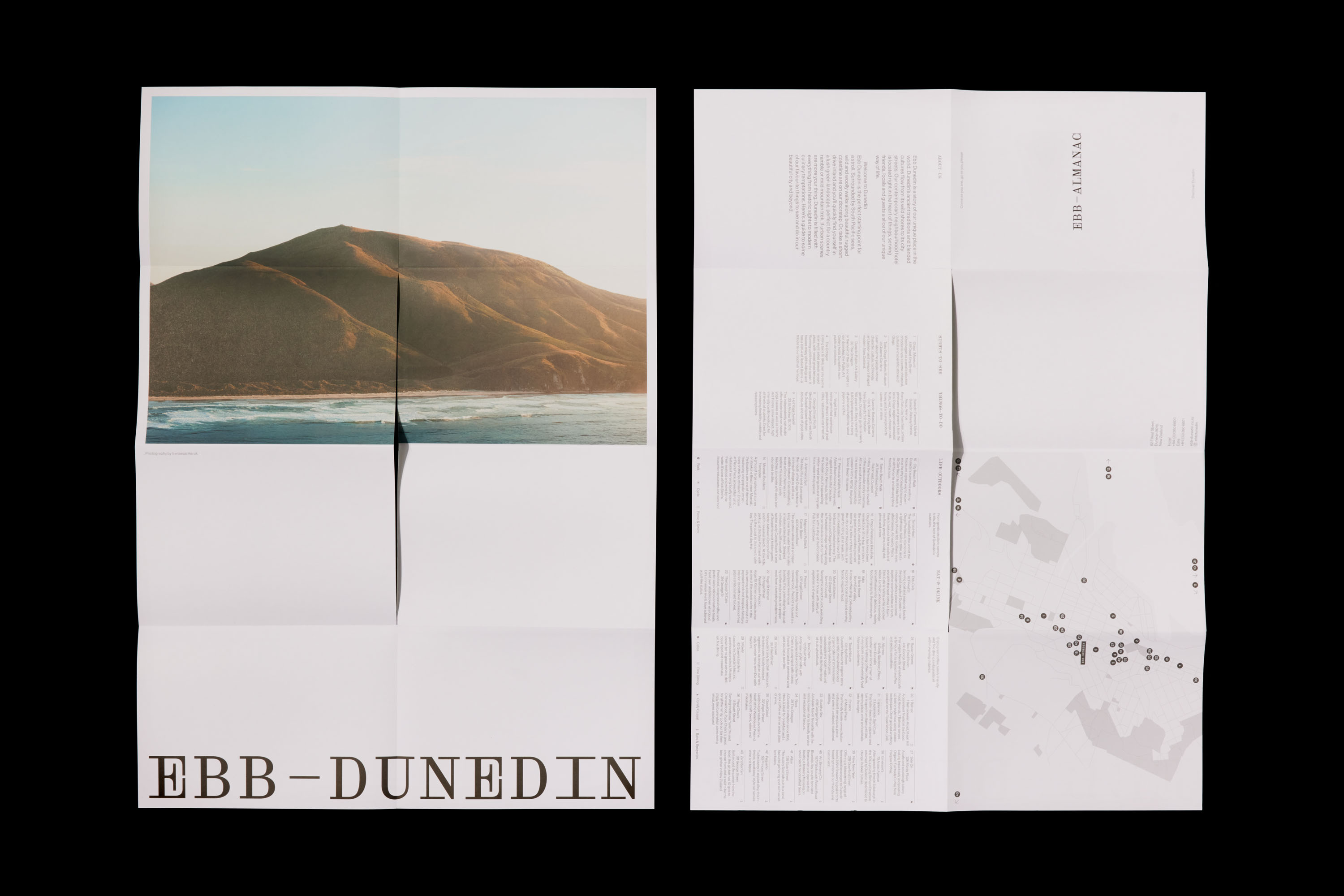 Identitas merek yang dirancang oleh Maud untuk hotel kontemporer Selandia Baru Ebb Dunedin