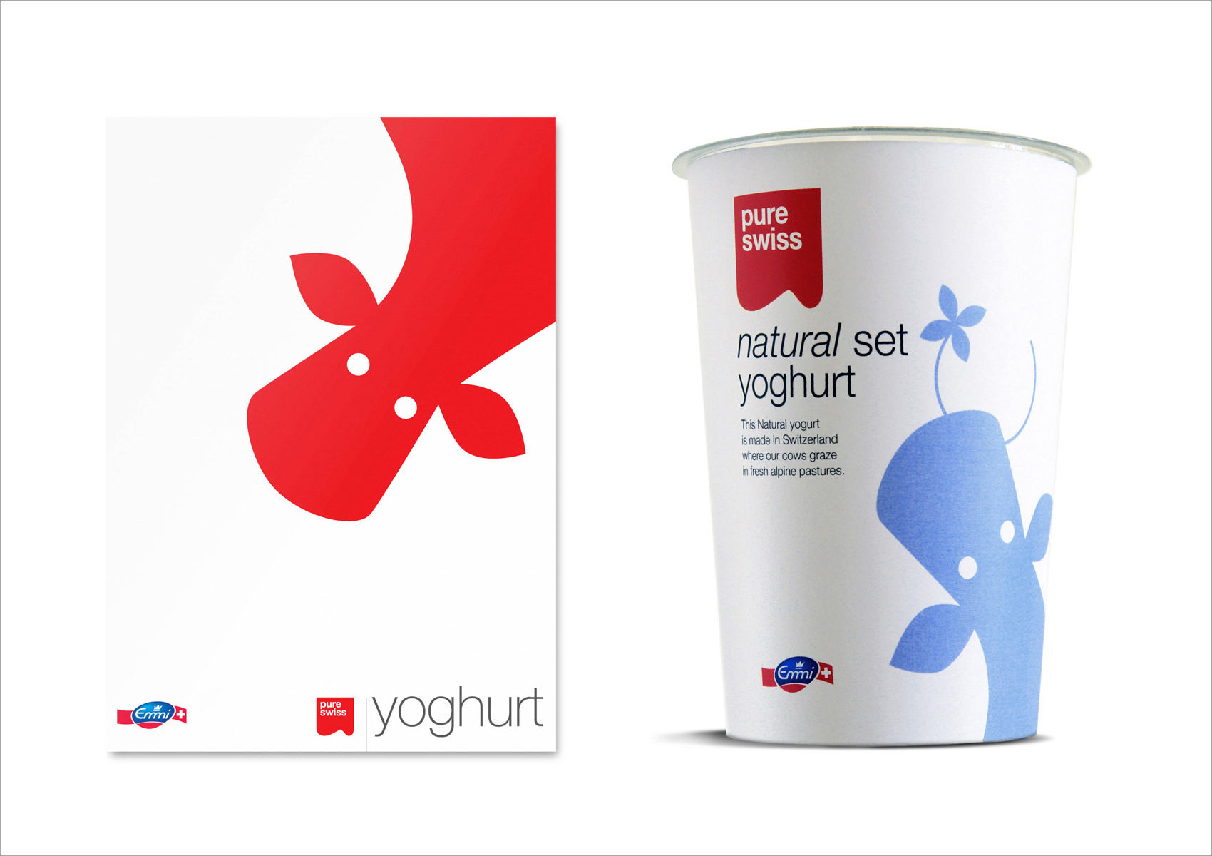 Packaging designed by Studio h for yoghurt range Pure Swiss from Emmi