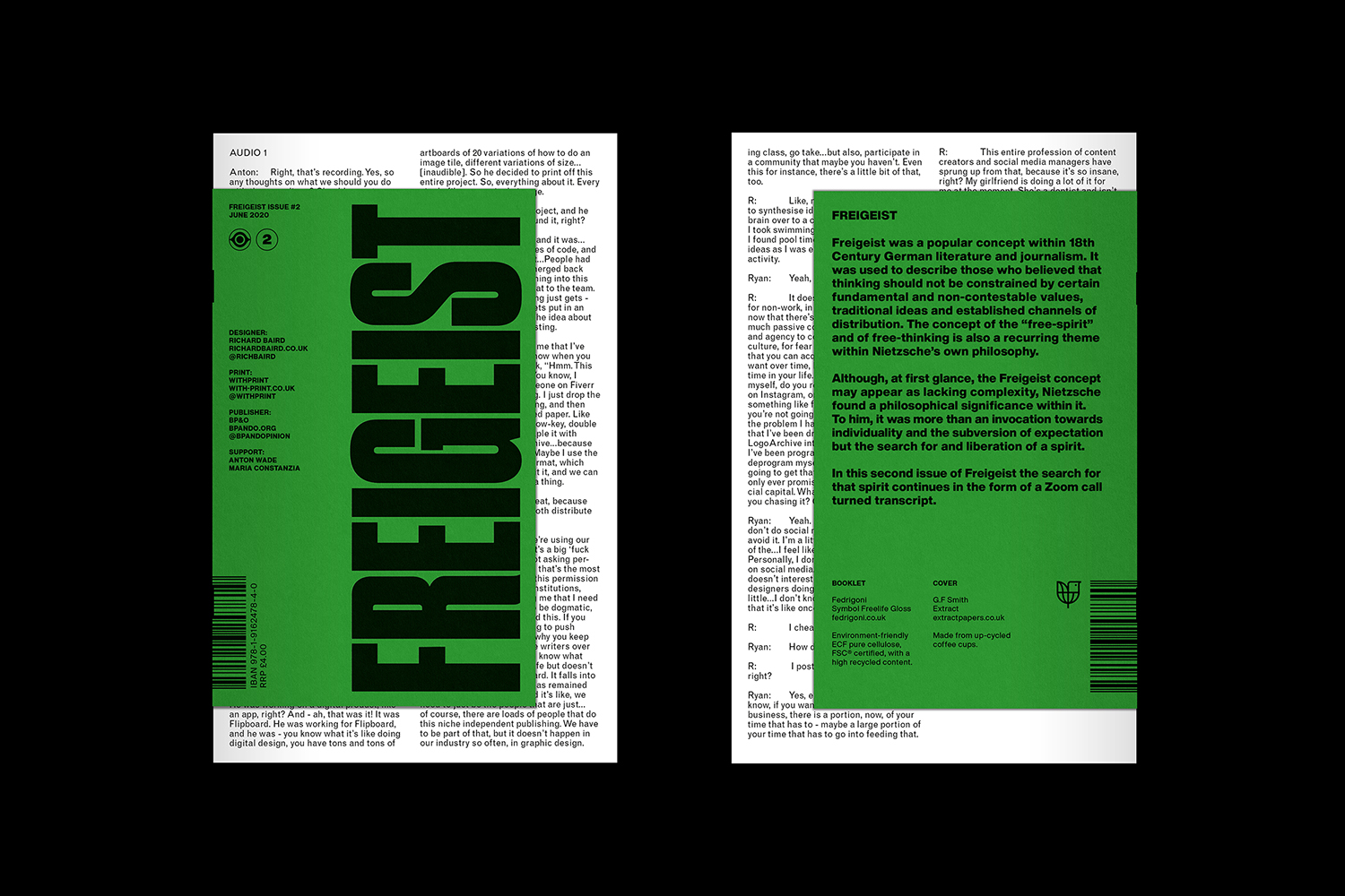 Freigeist Zine returns with Issue 2, a Zoom call turned transcript designed and edited by Richard Baird
