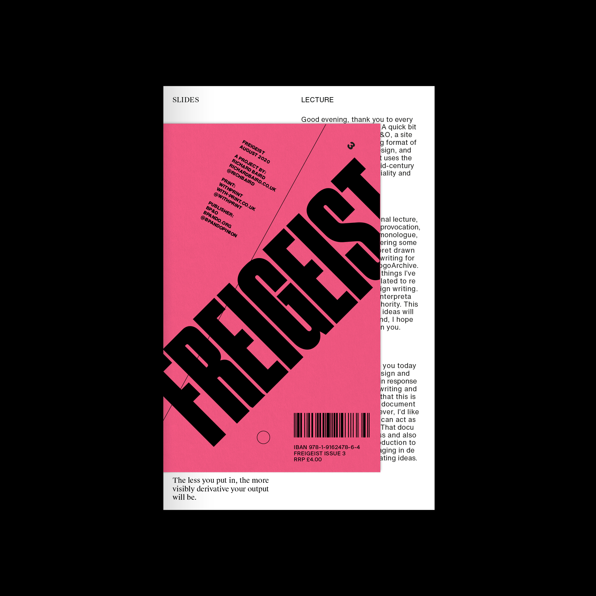 Freigeist Zine Issue 3 designed by Richard Baird, published by BP&O