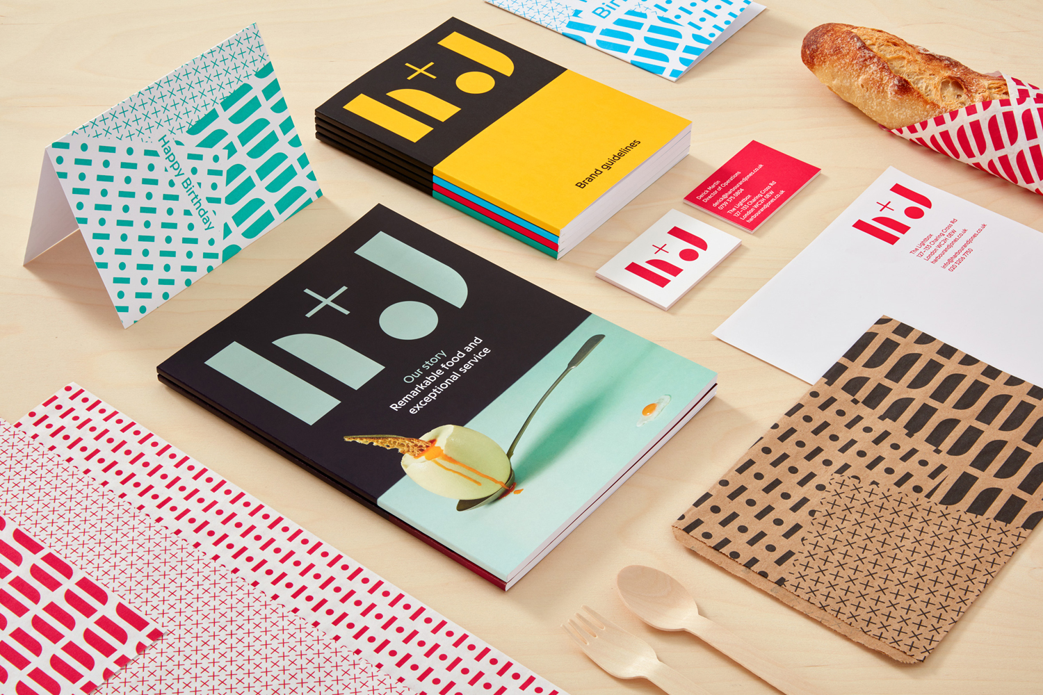 Logo, branding and print by London-based studio Spy for catering business H+J