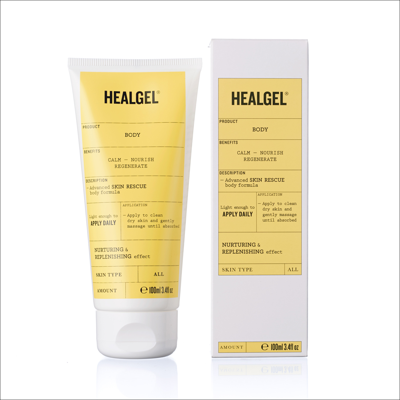 Packaging with pastel colour labels designed by Pentagram for high quality skin care range Healgel