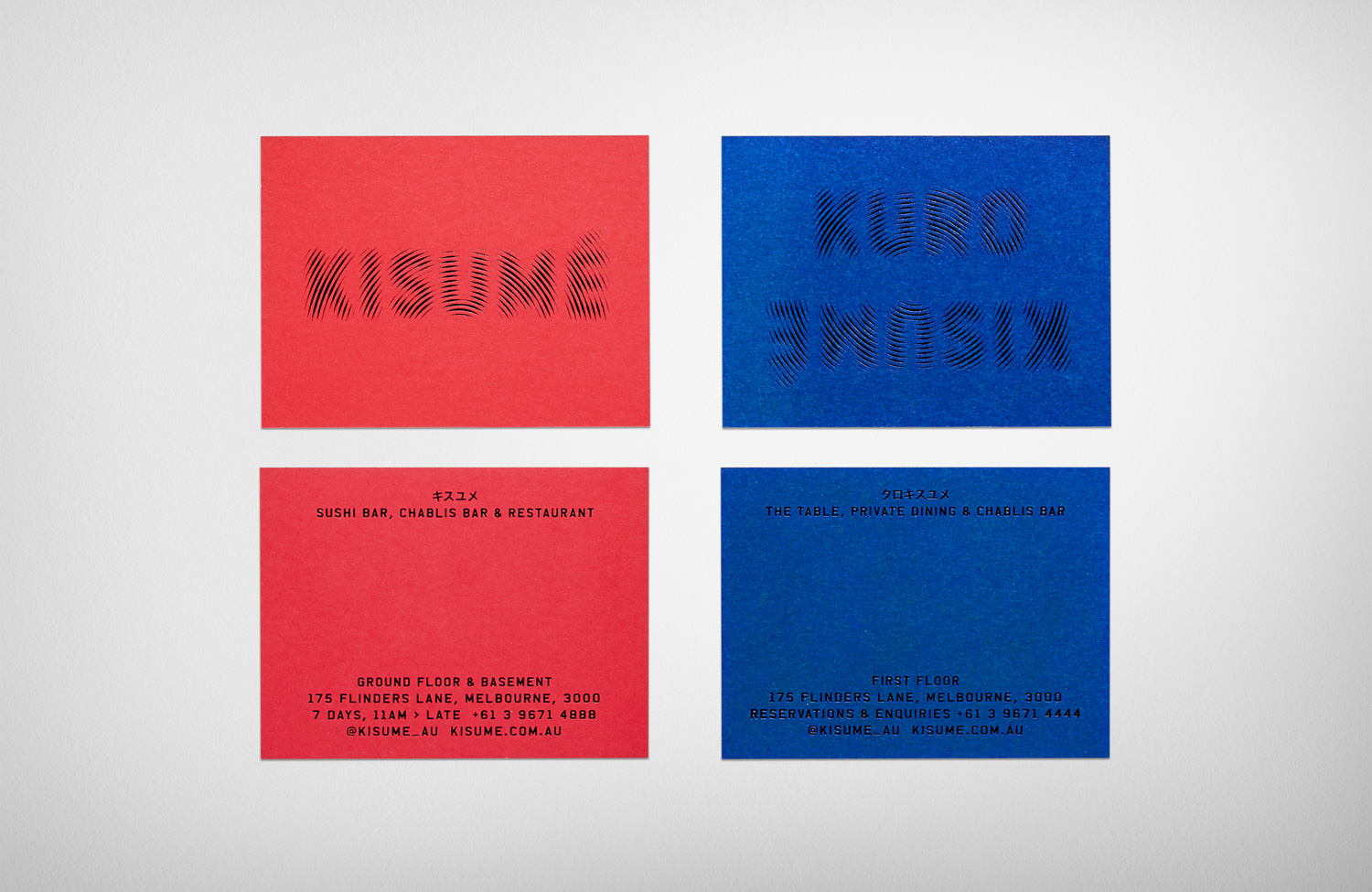 Visual identity and business cards designed by Fabio Ongarato Design for Japanese restaurant in Melbourne Kisumé