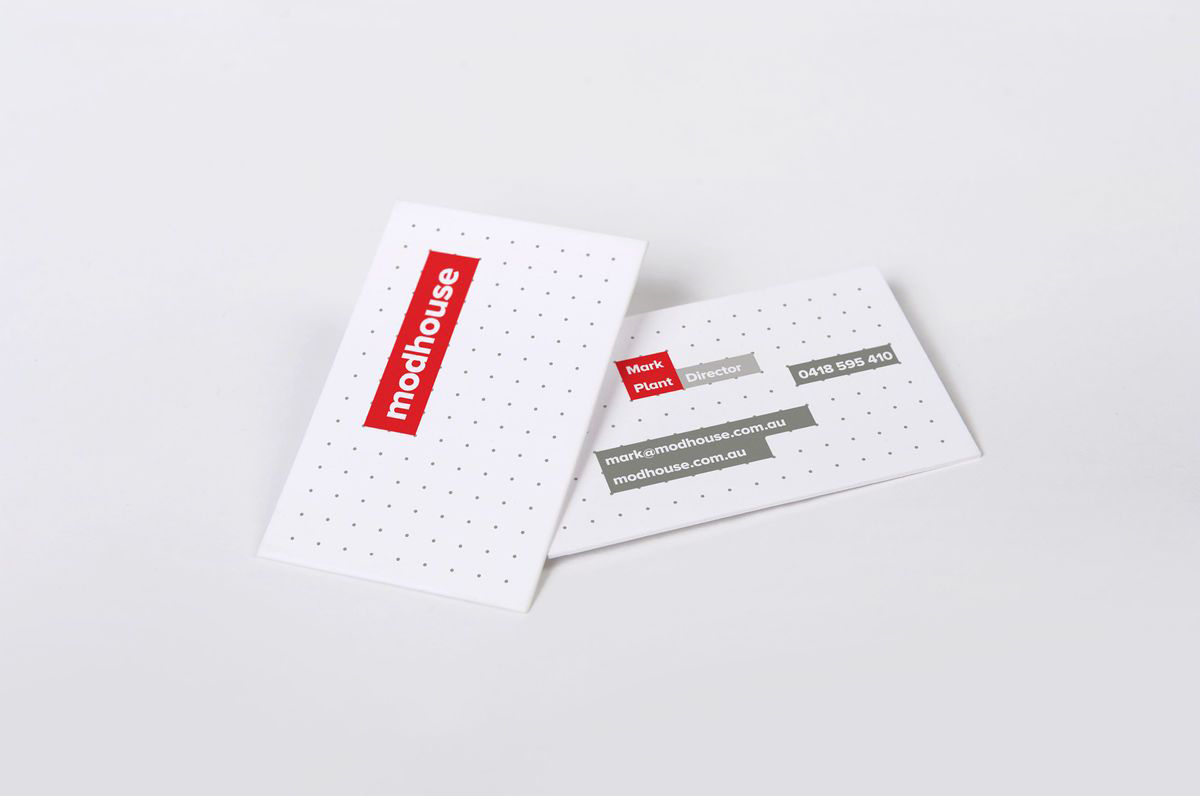Logo and modular grid based business card designed by A Friend Of Mine for Australian design and building firm Modhouse
