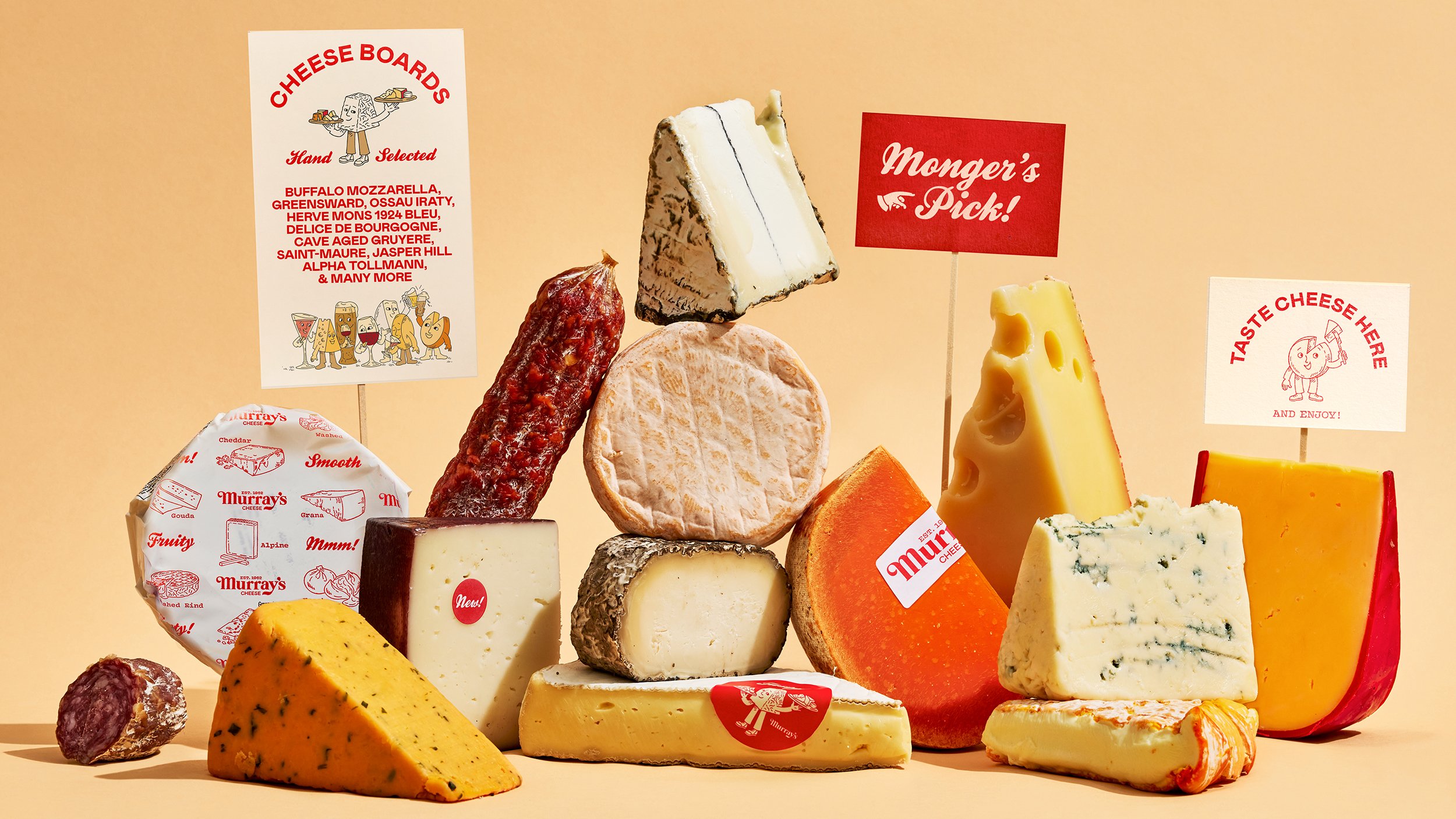 New logo-type, illustration and packaging design for Murray's Cheese created by Base Design