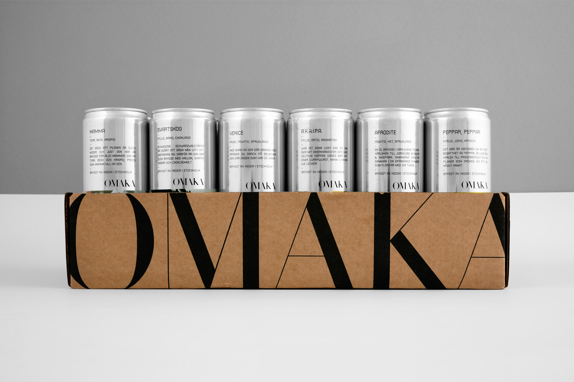 Logo and can packaging design for Swedish microbrewery Omaka by Stockholm Design Lab