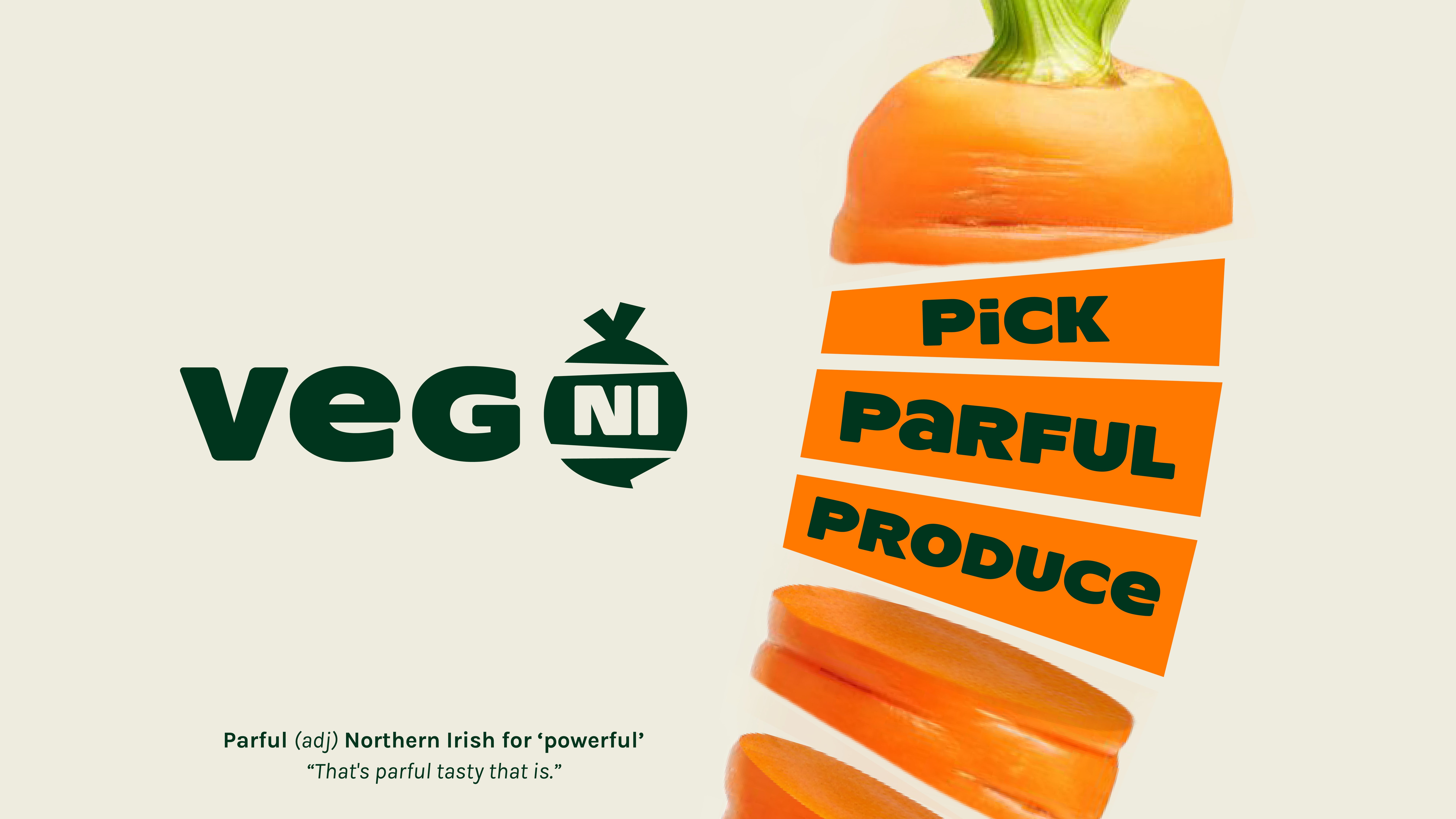 Brand identity designed by Jack Renwick Studio for Northern Irish farming cooperative Veg NI