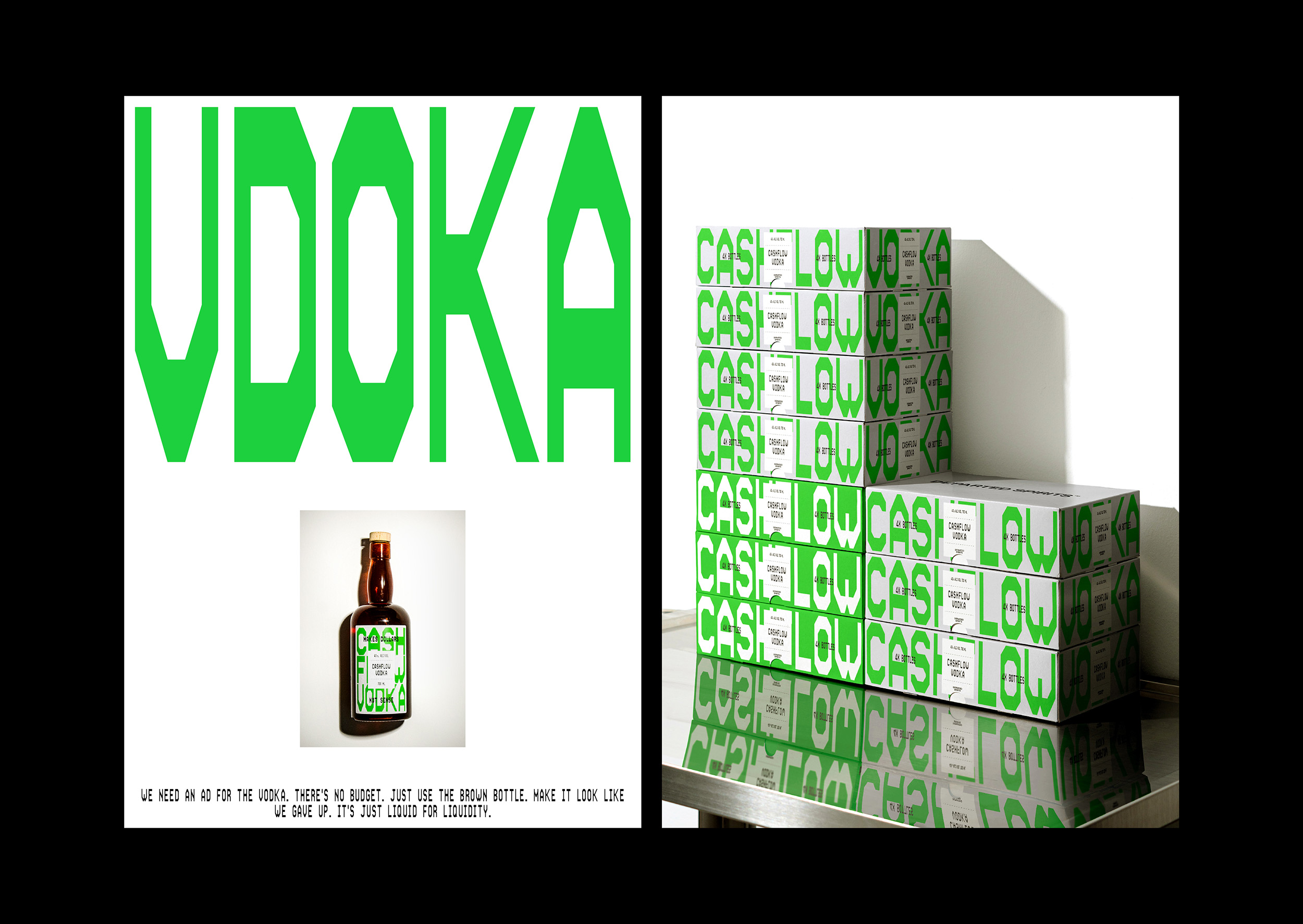 Logotype, labels and posters for Cashflow Vodka from Departed Spirits designed by New Zealnd based Marx