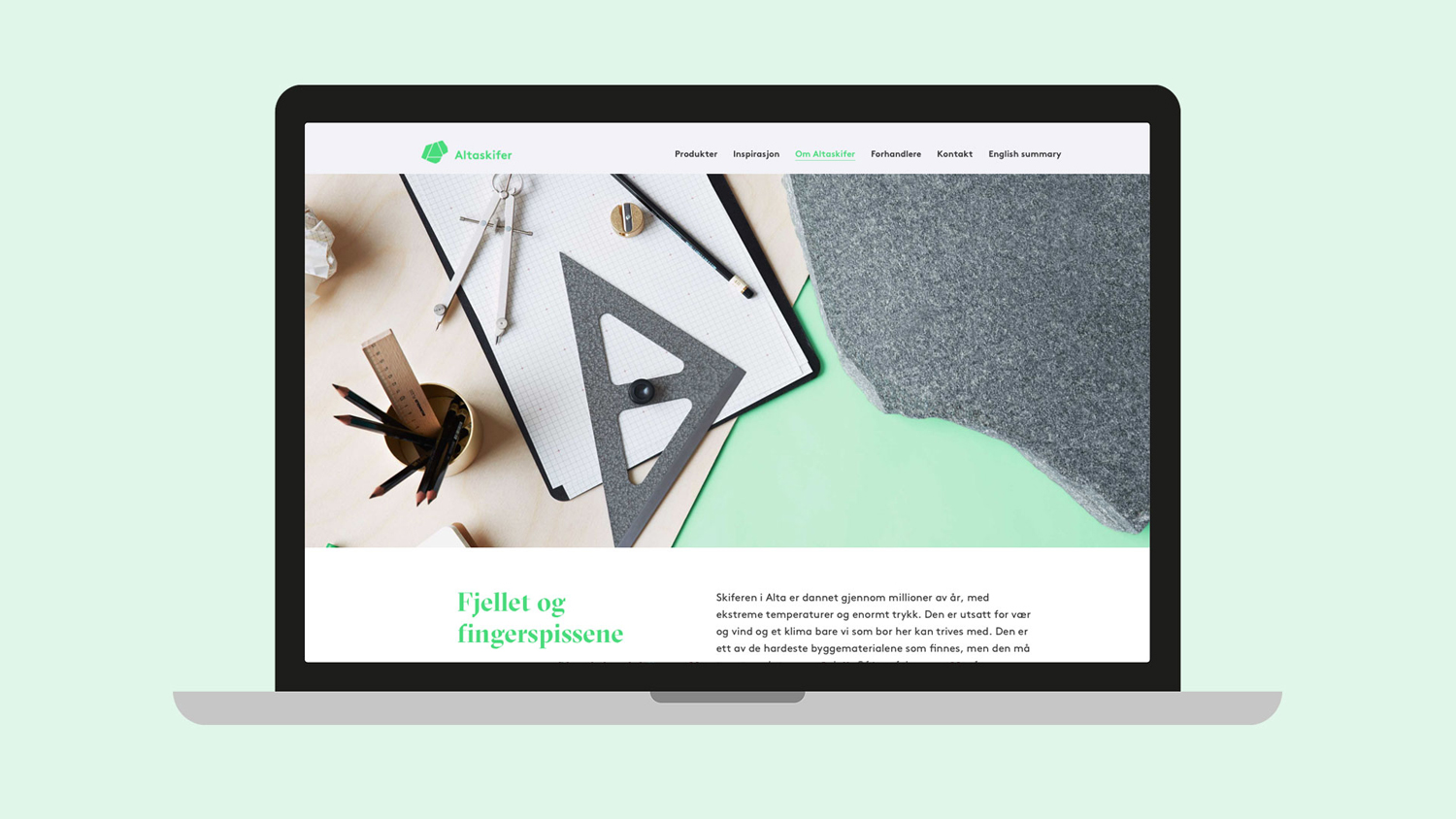Brand identity and website for Alta Quartzite mining and sales business Altaskifer designed by Neue, Norway