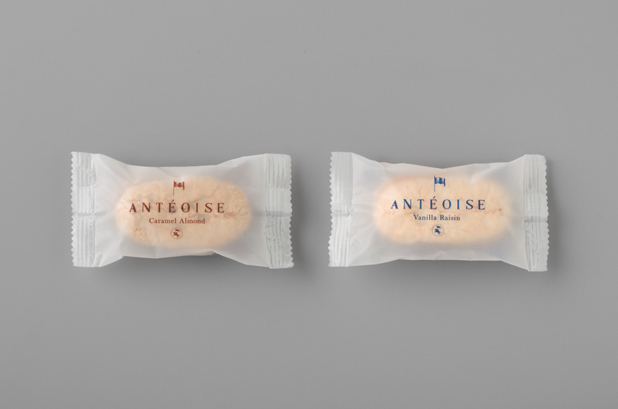 Packaging for Anténor's luxury Caramel Almond and Vanilla Raisen confectionery range Antéoise designed by UMA