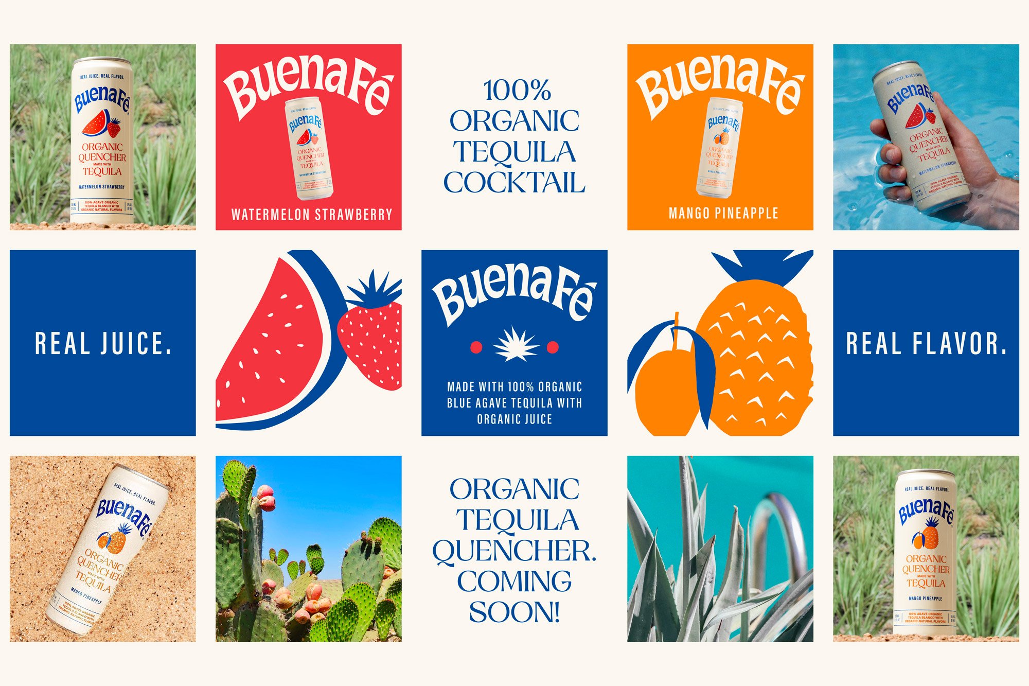 Logotype, packaging and illustration by Saint Urbain for Buena Fé, the first 100% organic tequila-based cocktail-in-a-can.