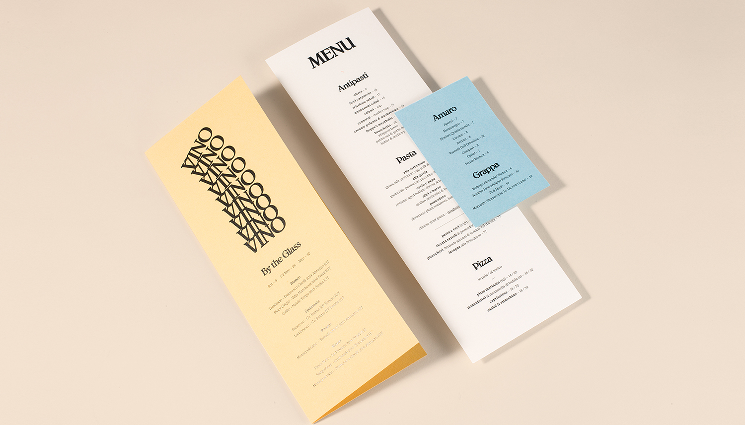 Brand identity and menu design by Glasfurd & Walker for Italian care and restaurant Di Beppe