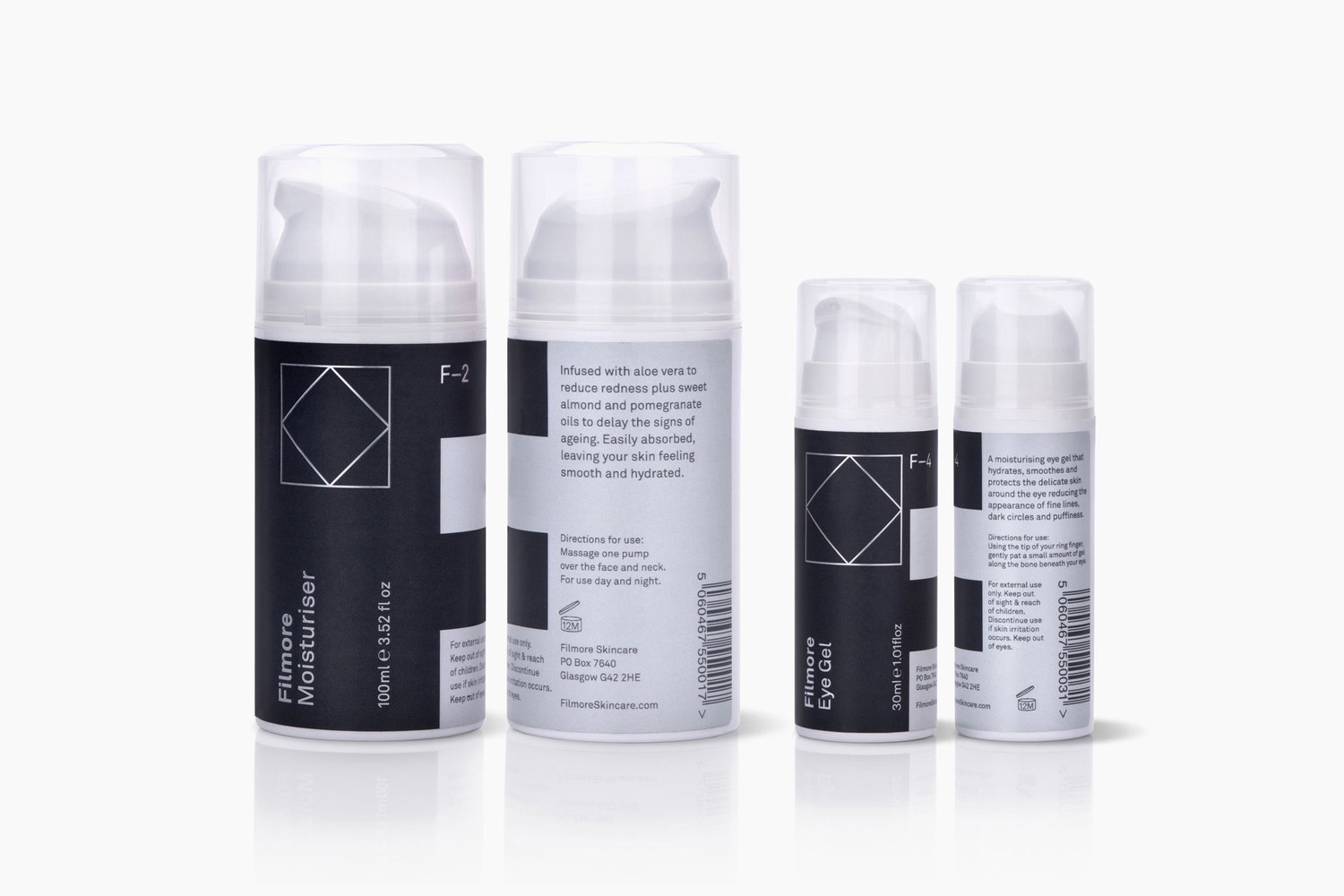 Logo, brand identity and package design by Glasgow-based Freytag Anderson for Scottish unisex skincare range Filmore