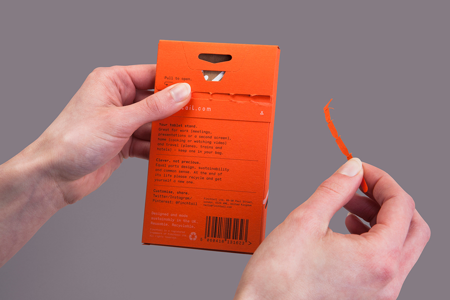 Visual identity and packaging designed by Believe In for Finchtail's mobile phone and tablet stand