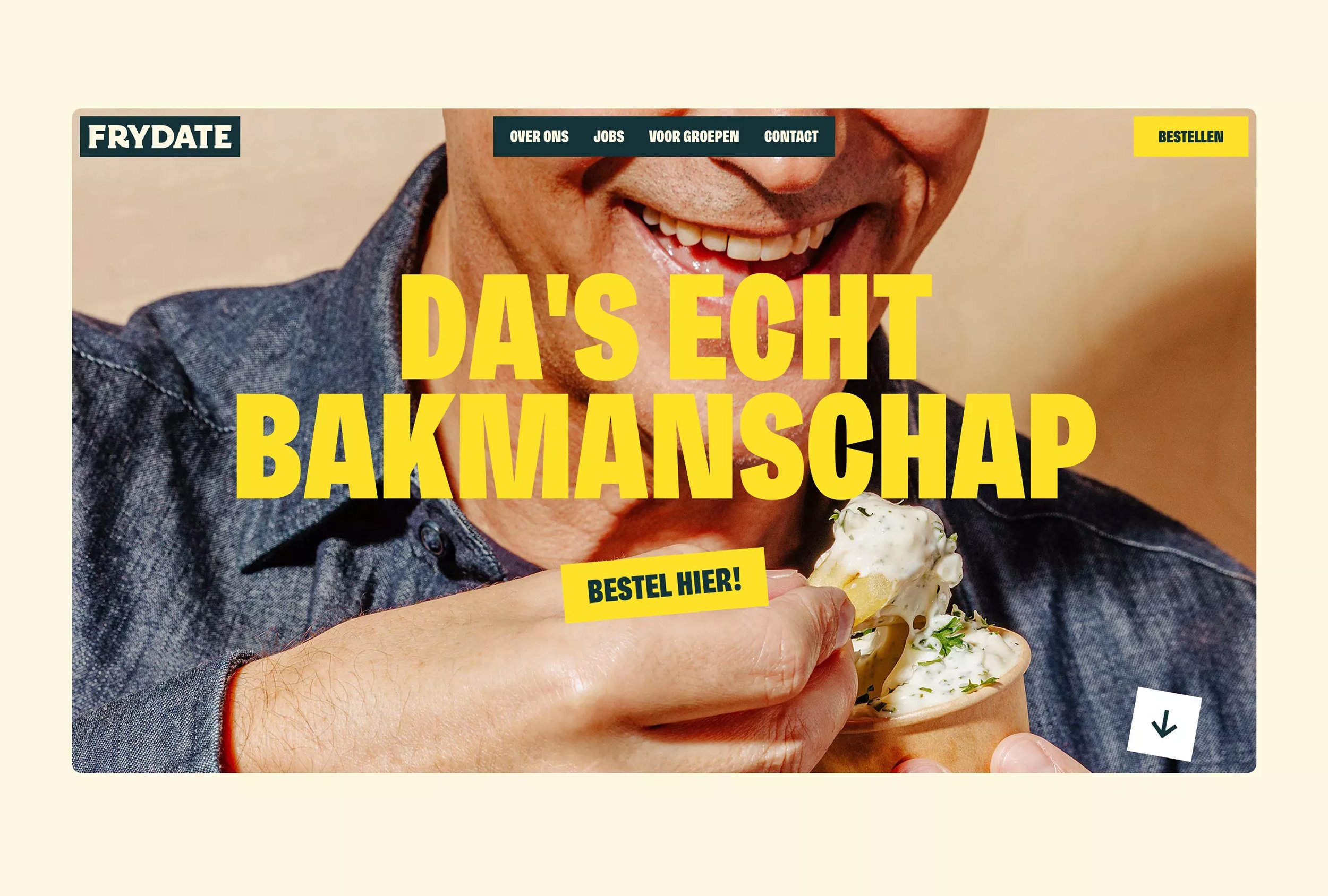 Logo, art direction, website and motion graphics for Belgian fast food brand Frydate, designed by Skinn.