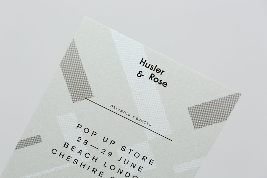 Visual identity and black block foil print for Husler & Rose designed by Post