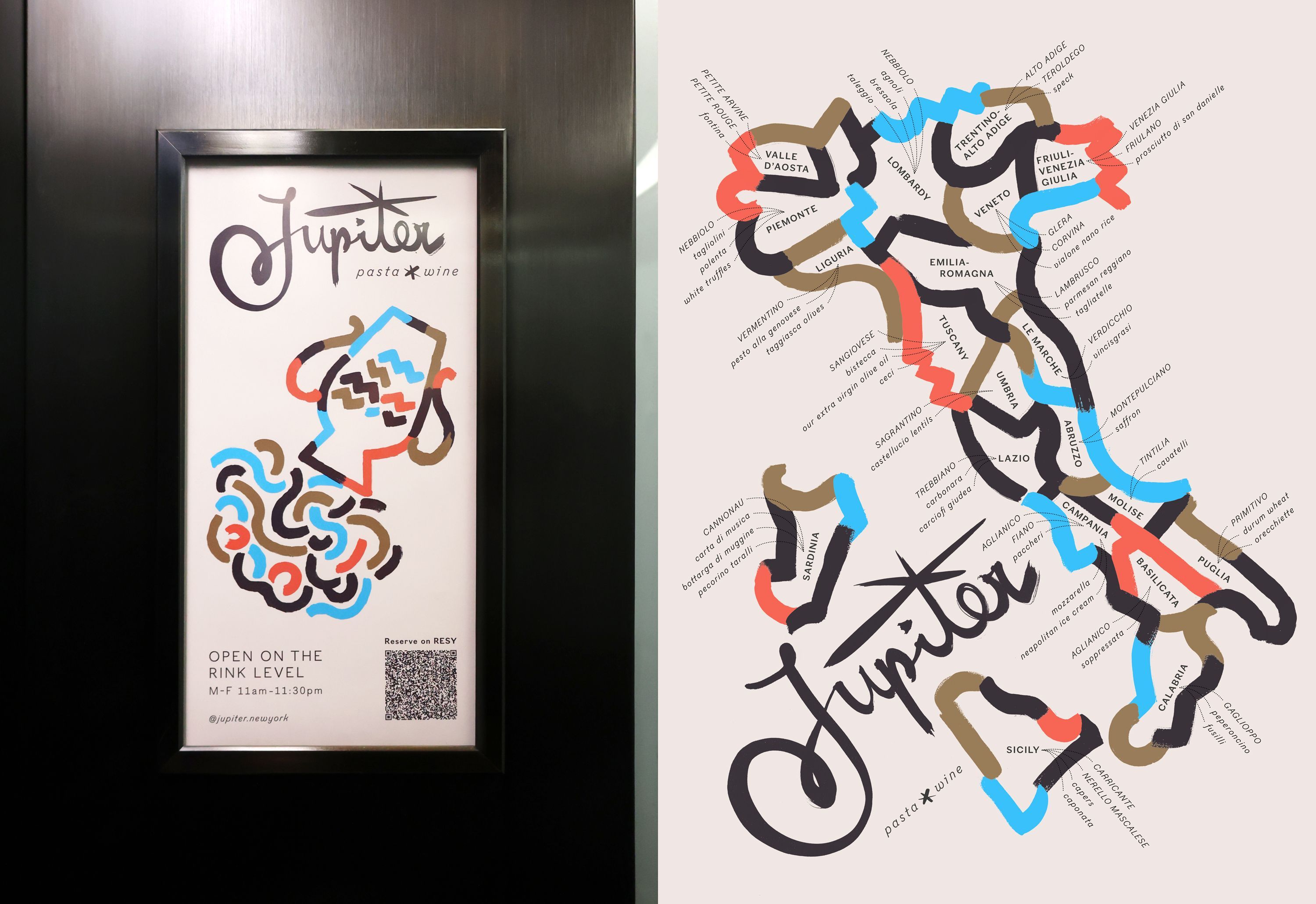 New logotype, brand identity, packaging and signage for New York restaurant Jupiter designed by Triboro