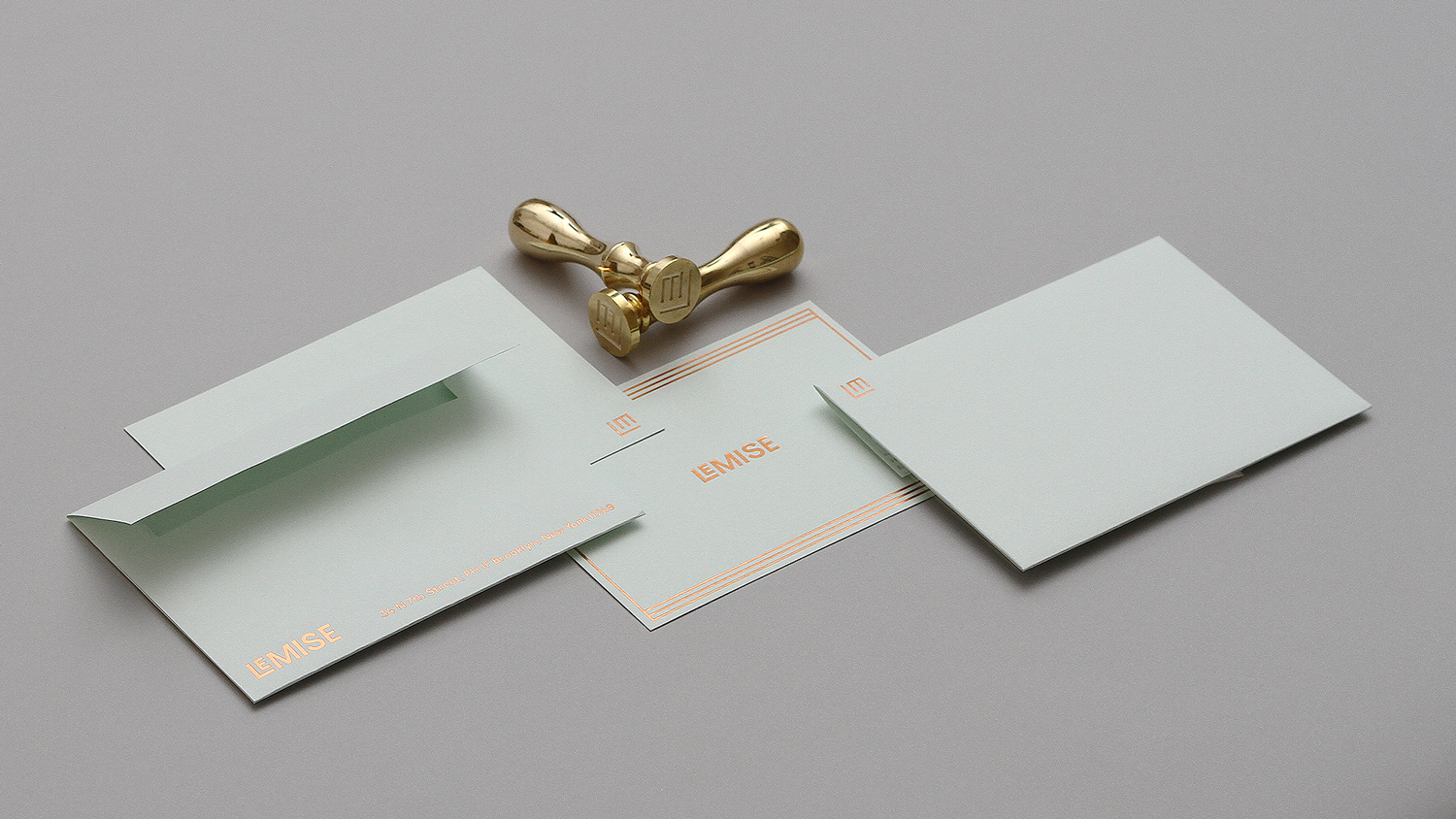 Brand identity and pastel coloured paper and coper block foil stationery for Brooklyn based art and design advisory business LeMise by DIA