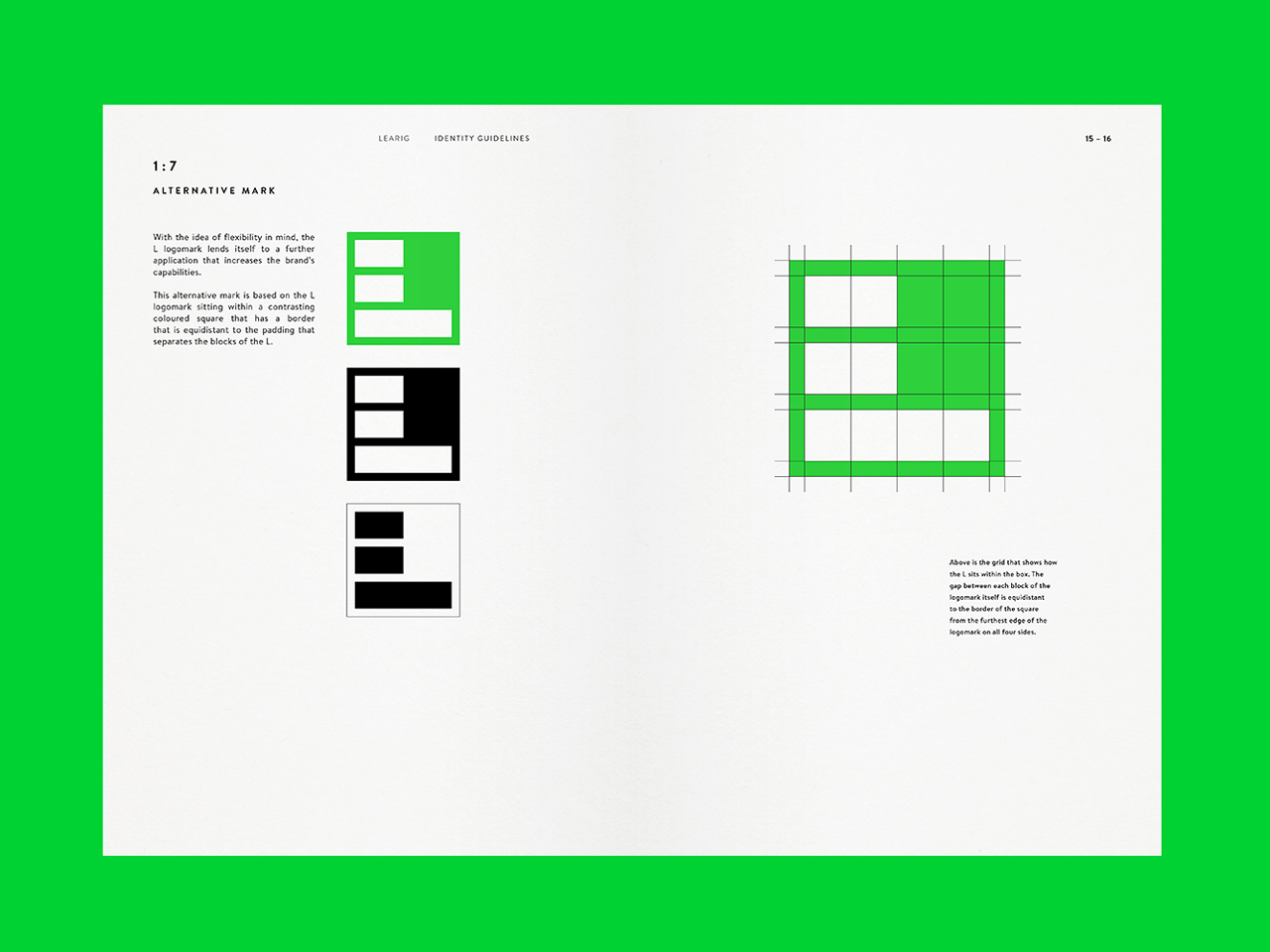 Brand guidelines for commercial and residential property developer Learig designed by The District, United Kingdom