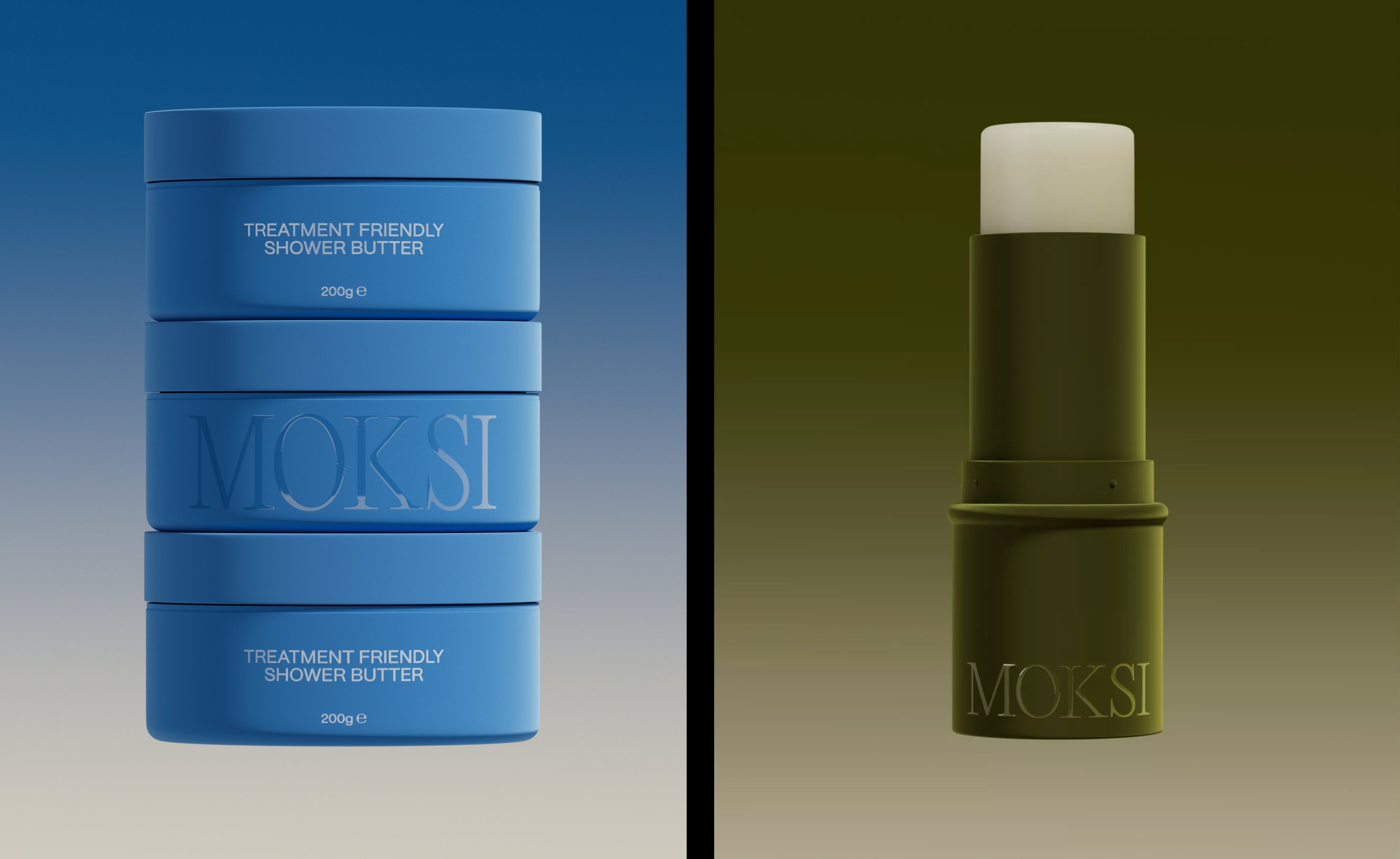 New logo, packaging and website design for pre and post cancer skincare range Moksi designed by Netherlands-based FCKLCK Studio