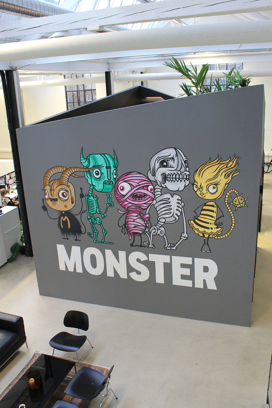 Large format vinyl sticker illustrated by Drew Millward designed by The Metric System for Norwegian production company Monster