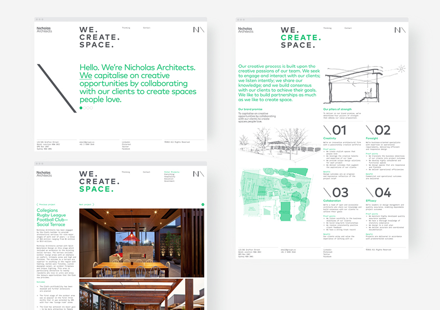 Brand identity and website for Nicholas Architects by Strategy Design, New Zealand
