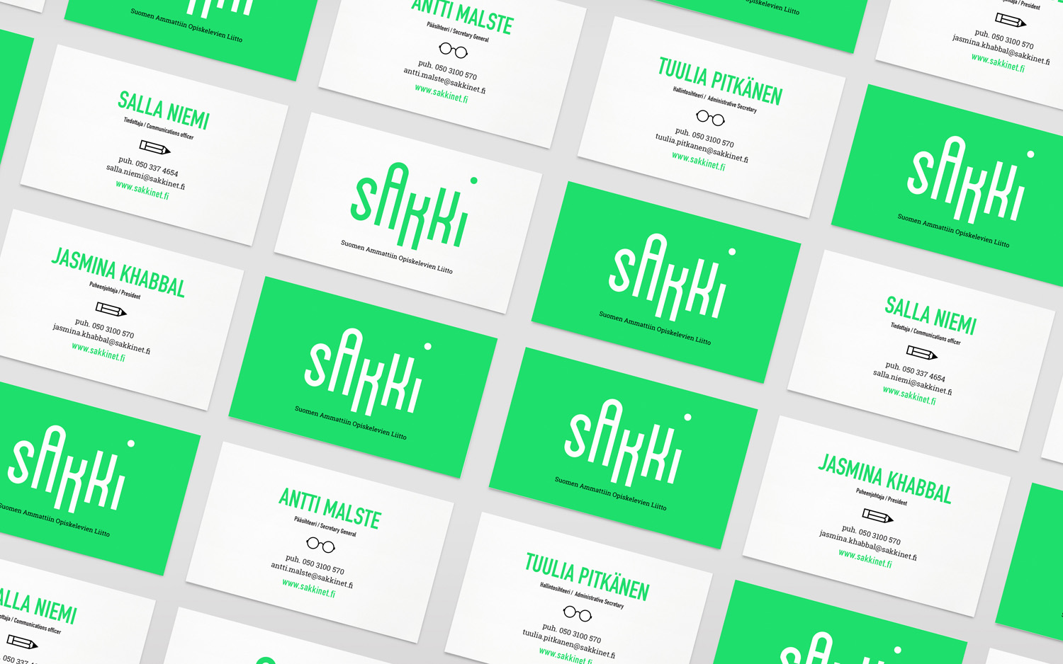 Logotype, business cards, icons and mobile-first experience by Bond for Sakki, Finland's national union of vocational students