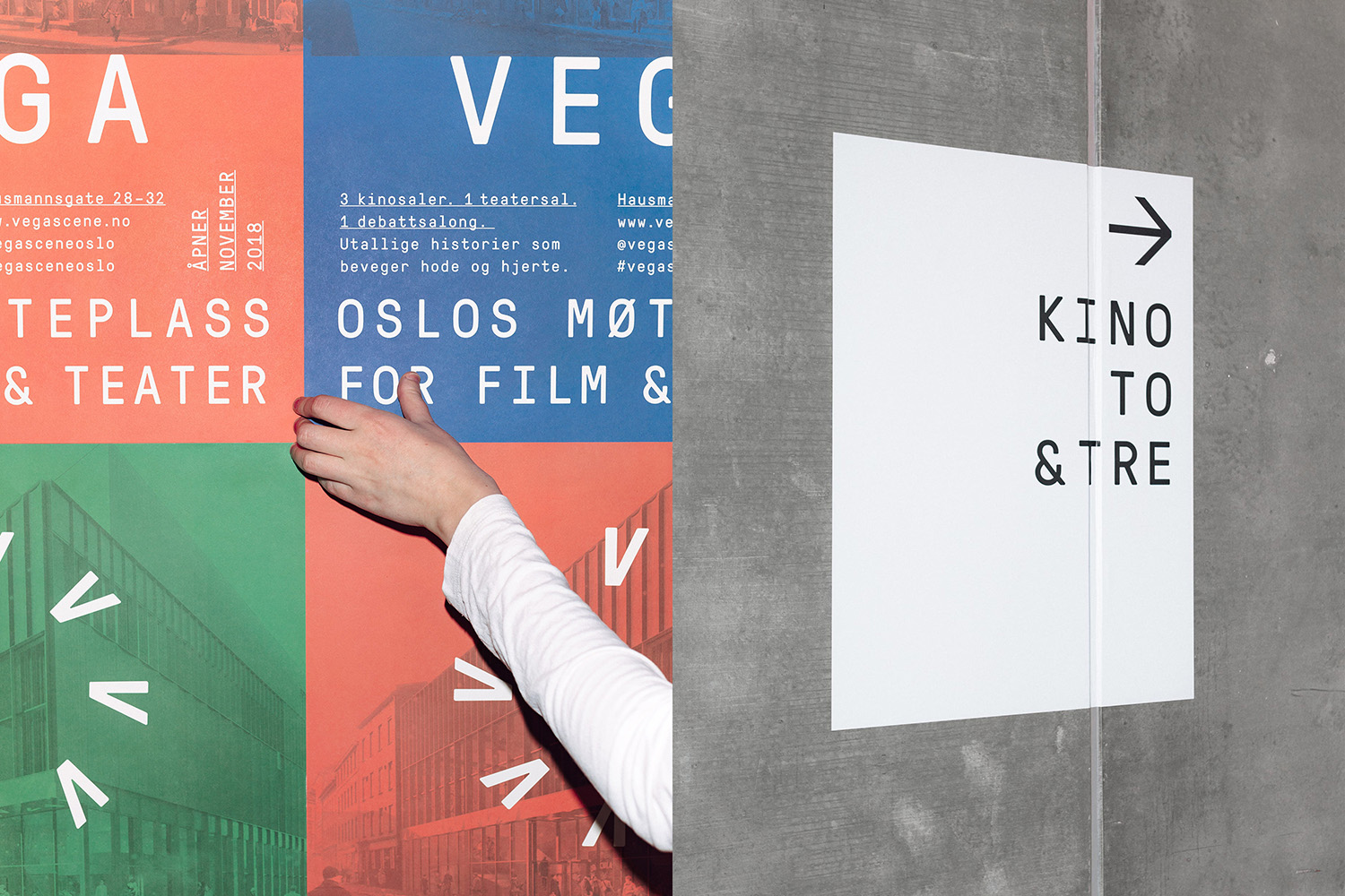 Logo, icons, signage, wayfinding, posters and website design by Metric for Oslo-based cultural venue Vega Scene