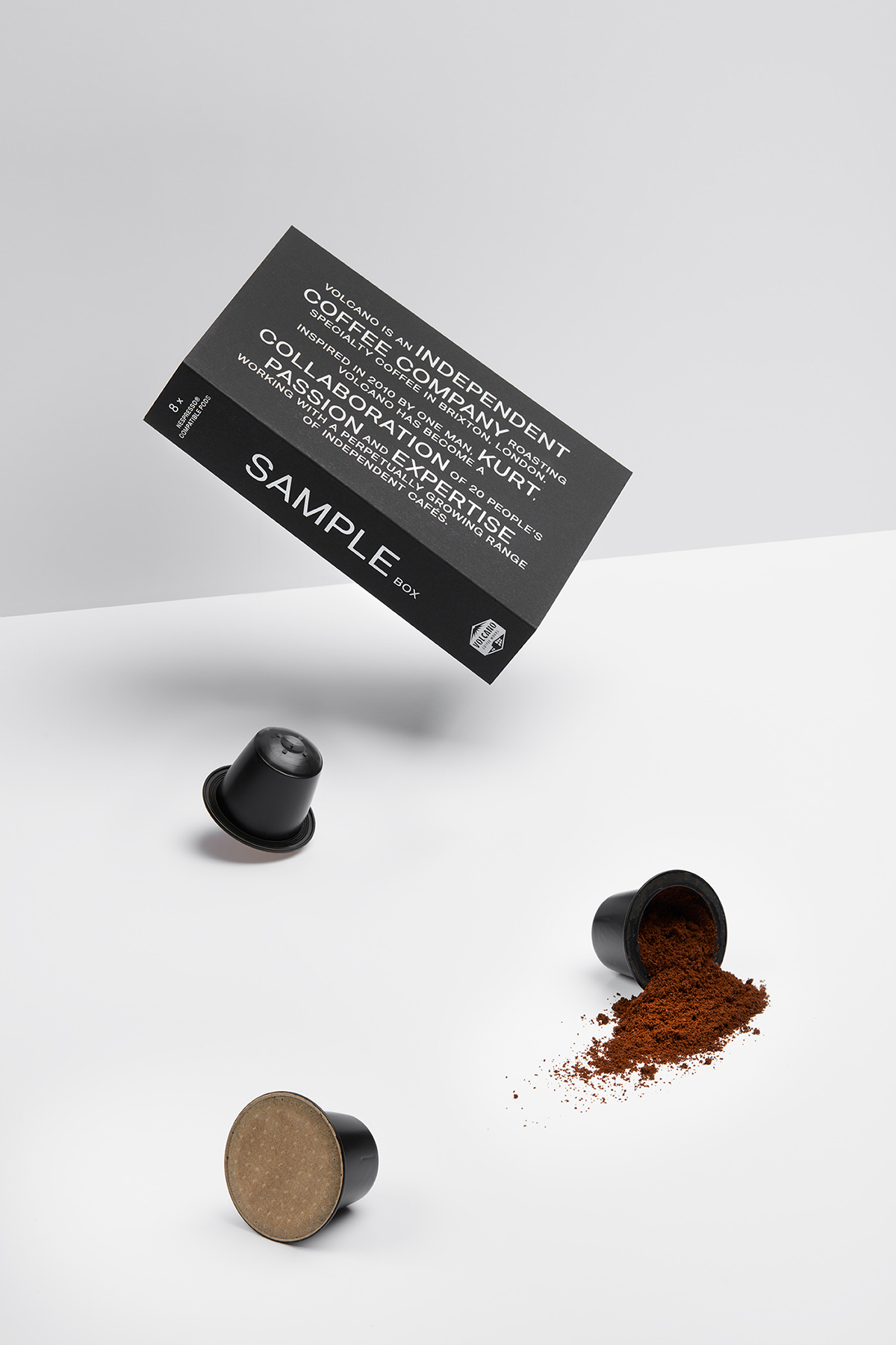 Coffee packaging design by Commission for small-batch, Nespresso-compatible, fair trade coffee pods Volcano At Home
