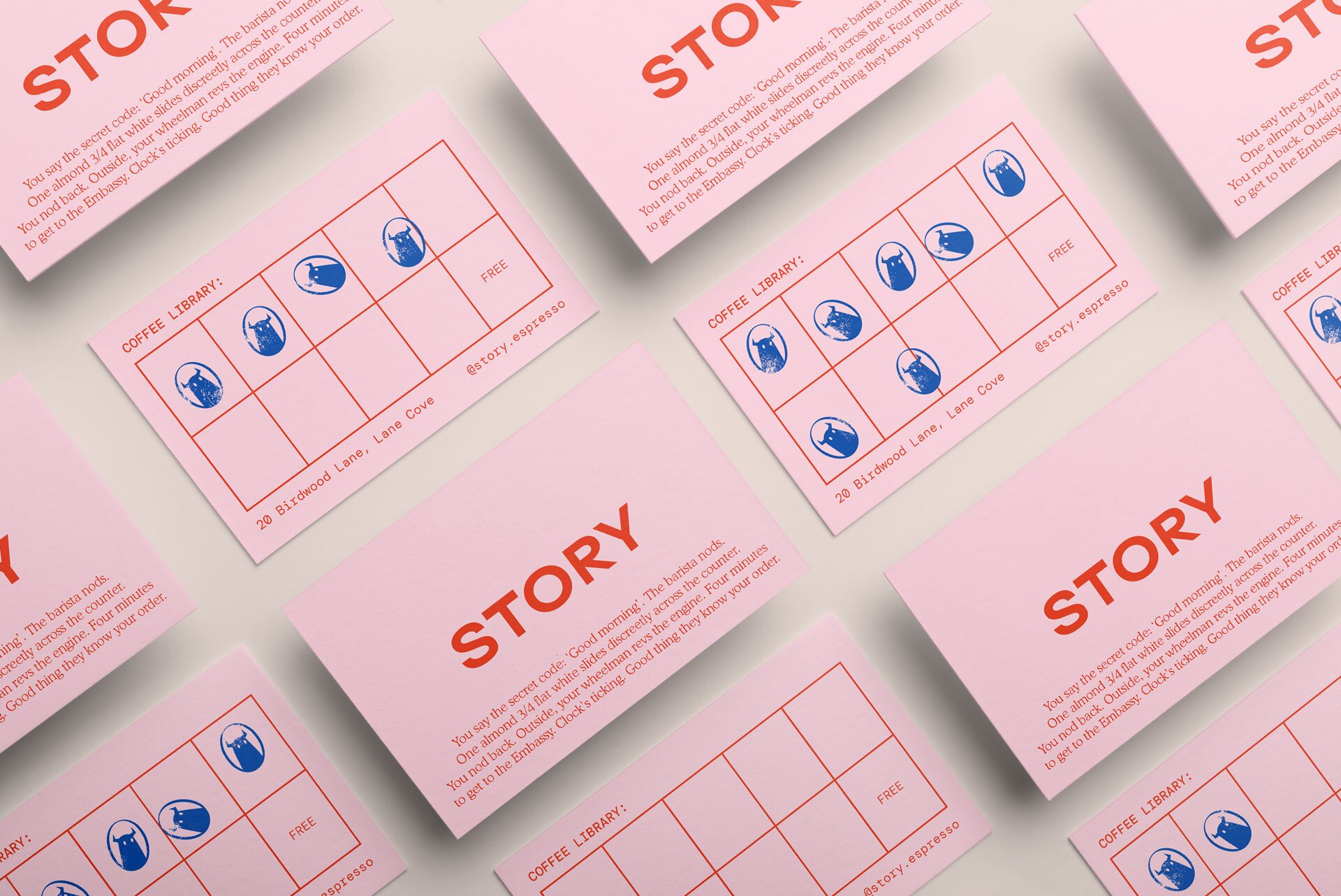 Logo, packaging, business and loyalty cards for Sydney-based Story Espresso designed by For The People