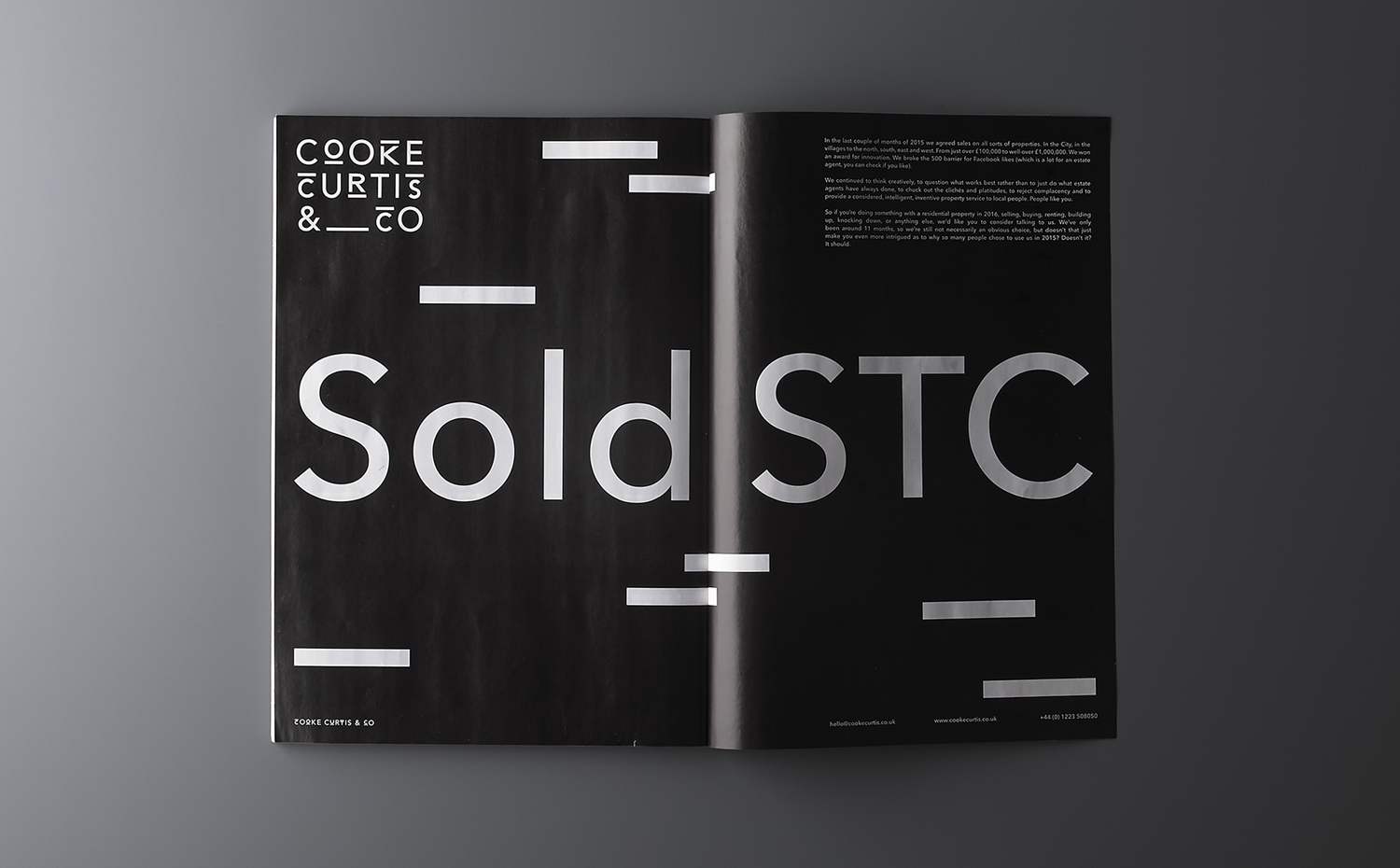 Brand identity and spread for UK estate agent Cooke Curtis & Co. by graphic design studio The District, United Kingdom