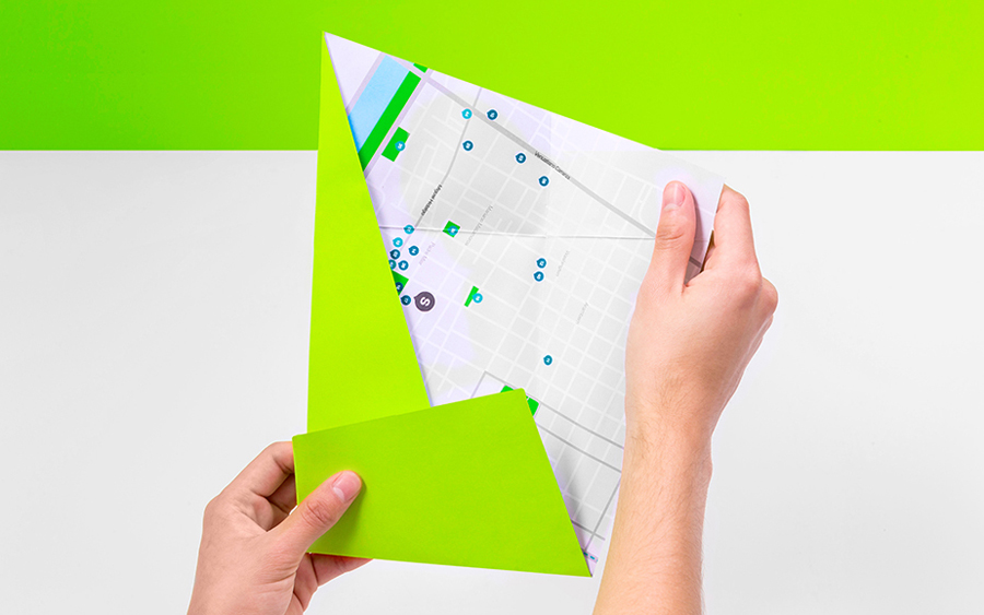 Development plan with fluorescent ink detail by Anagrama for residential property development El Semillero