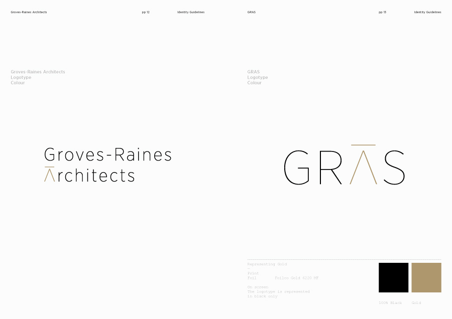 Brand identity guidelines designed by Graphical House for architectural studios Gras & Groves-Raines Architects