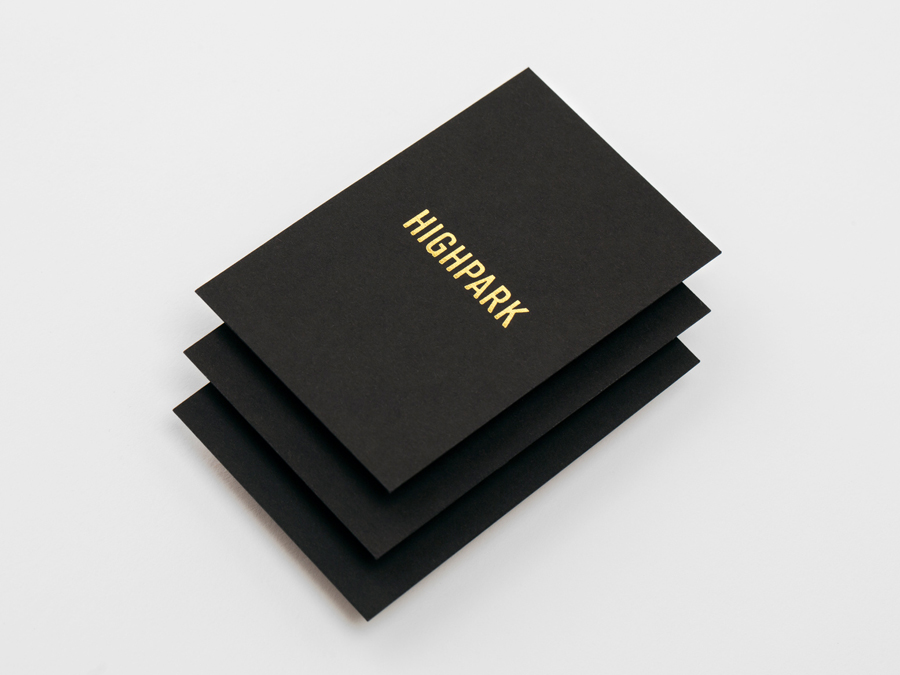 Gold block foil business card design by Face for Highpark
