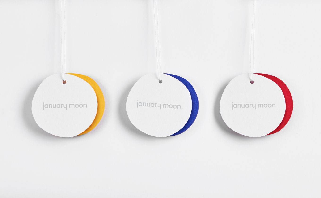 Logotype and swing tags for teething jewellery brand January Moon by Perky Bros