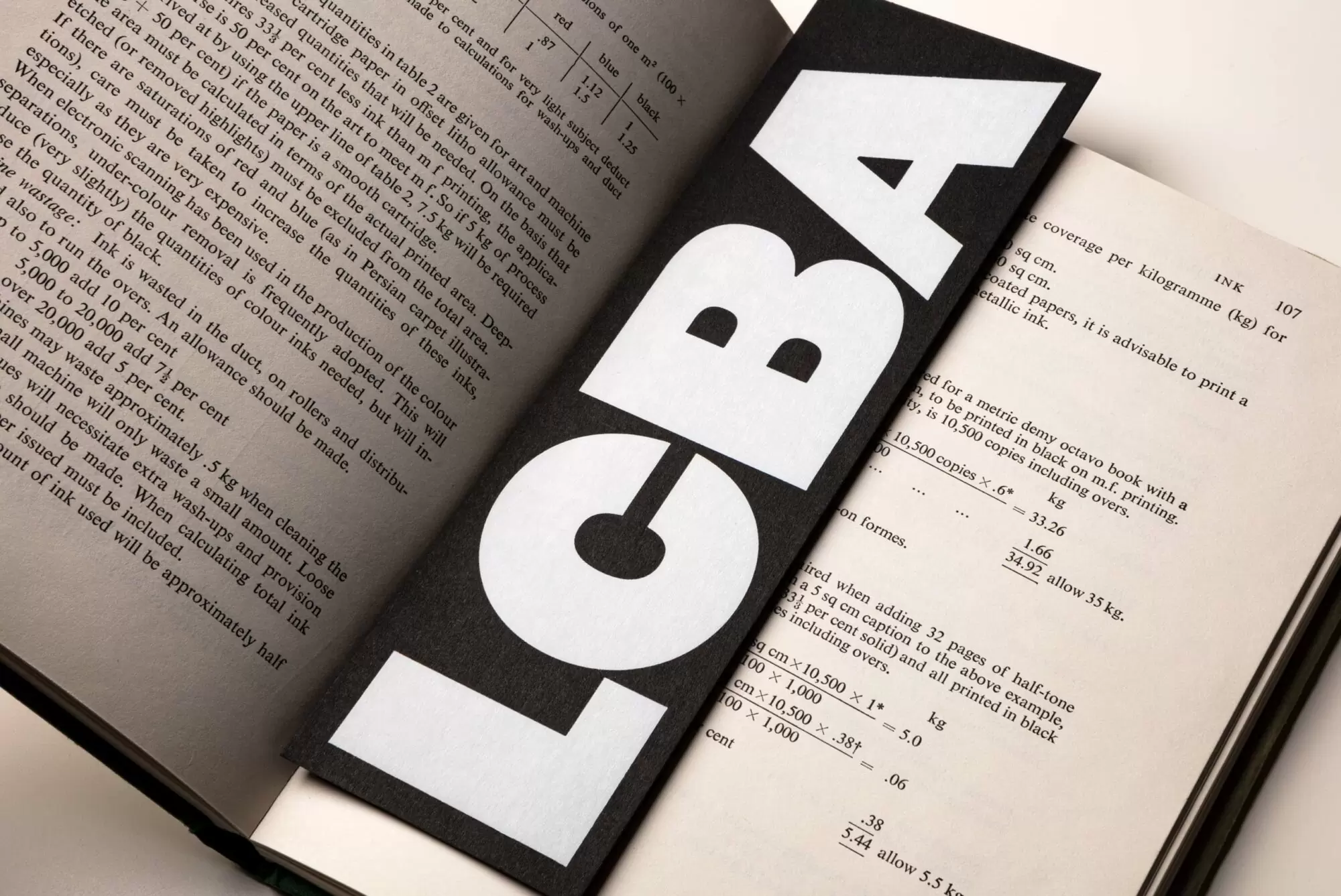 Logotype in Commercial Type's Original Sans and bookmark design for the Lo<em></em>ndon Centre for Book Arts designed by Studio Bergini