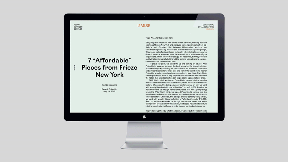 Brand identity and website for Brooklyn based art and design advisory business LeMise by DIA