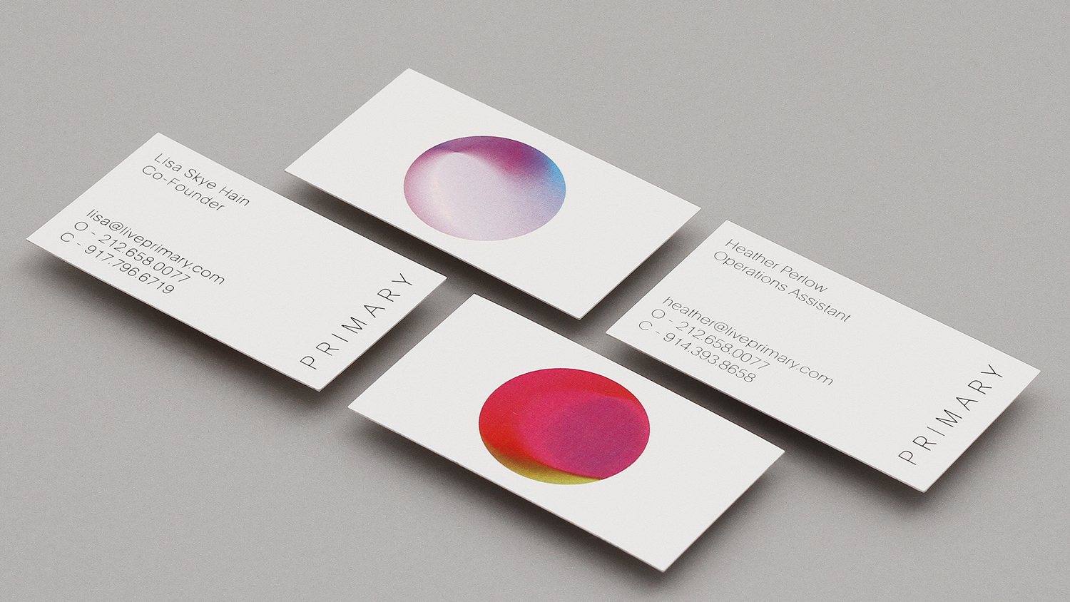 Brand identity and business cards for New York based co-working and wellness concept Primary designed by DIA