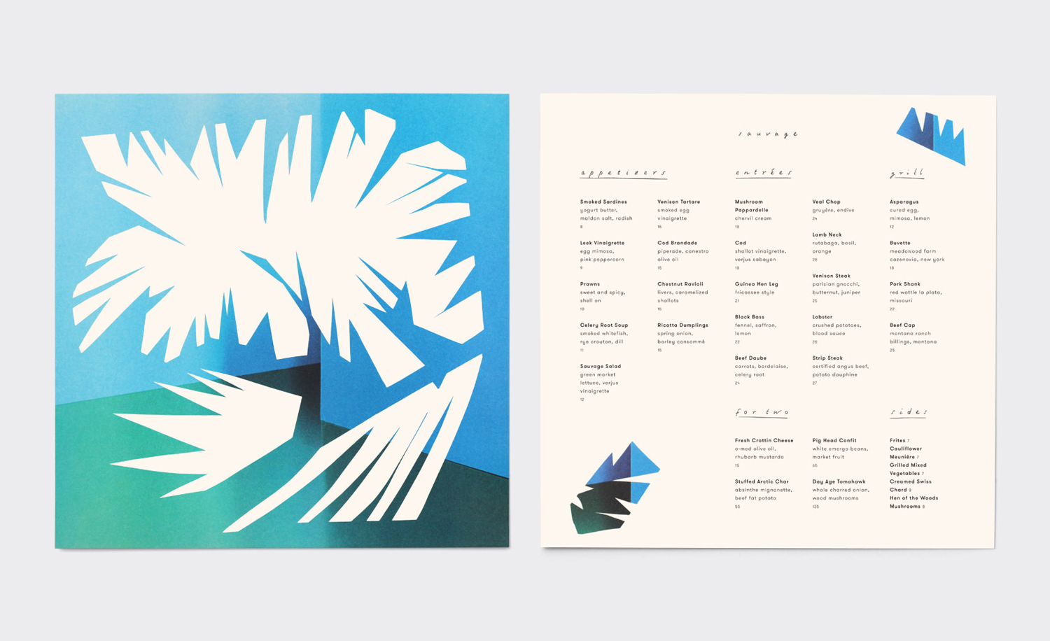 Brand identity and illustrated menus by New York design studio Triboro for Brooklyn cafe and bar Sauvage